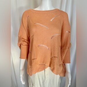 MAIN STRIP Lifestyle Peach Pointelle Knit Scoop Neck Sweater Top - Medium